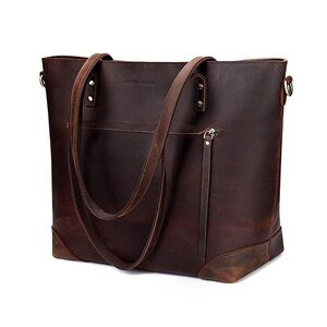 Montana West Unisex Brown Leather Laptop Case with Distressed Finish